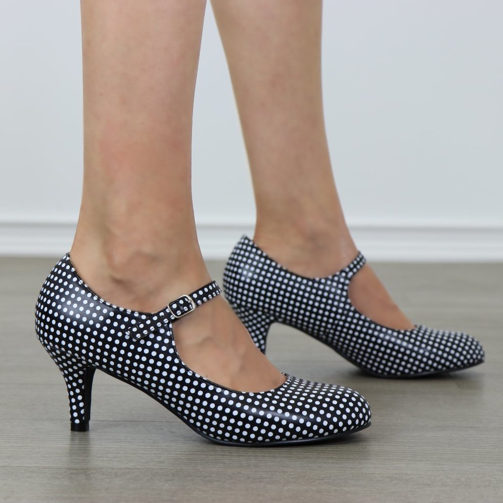 Rockabilly Black White Polka Dots Vintage pumps - Picture 6 of 7